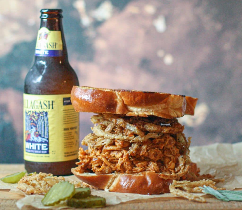 Hot Honey BBQ Chicken Sandwiches with Crispy Onion Strings