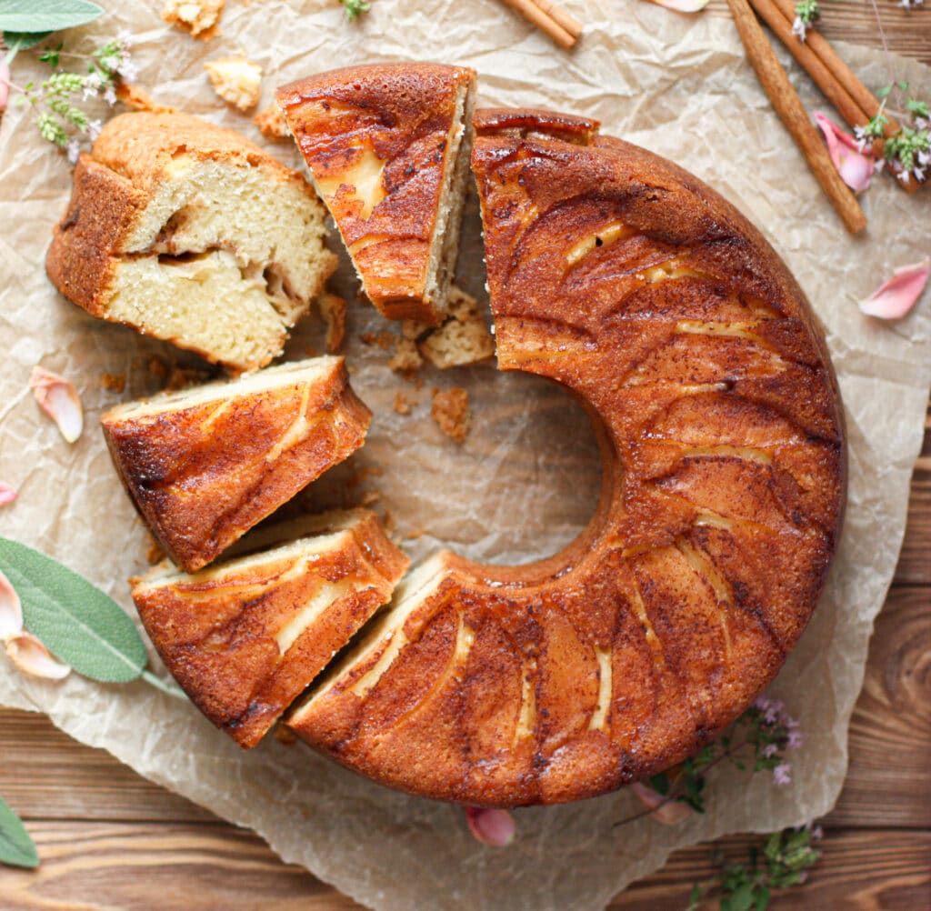 Mom's Best Homemade Jewish Apple Cake on parchment paper