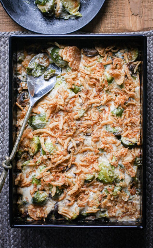 Brussels Sprouts Casserole with Crispy Onions