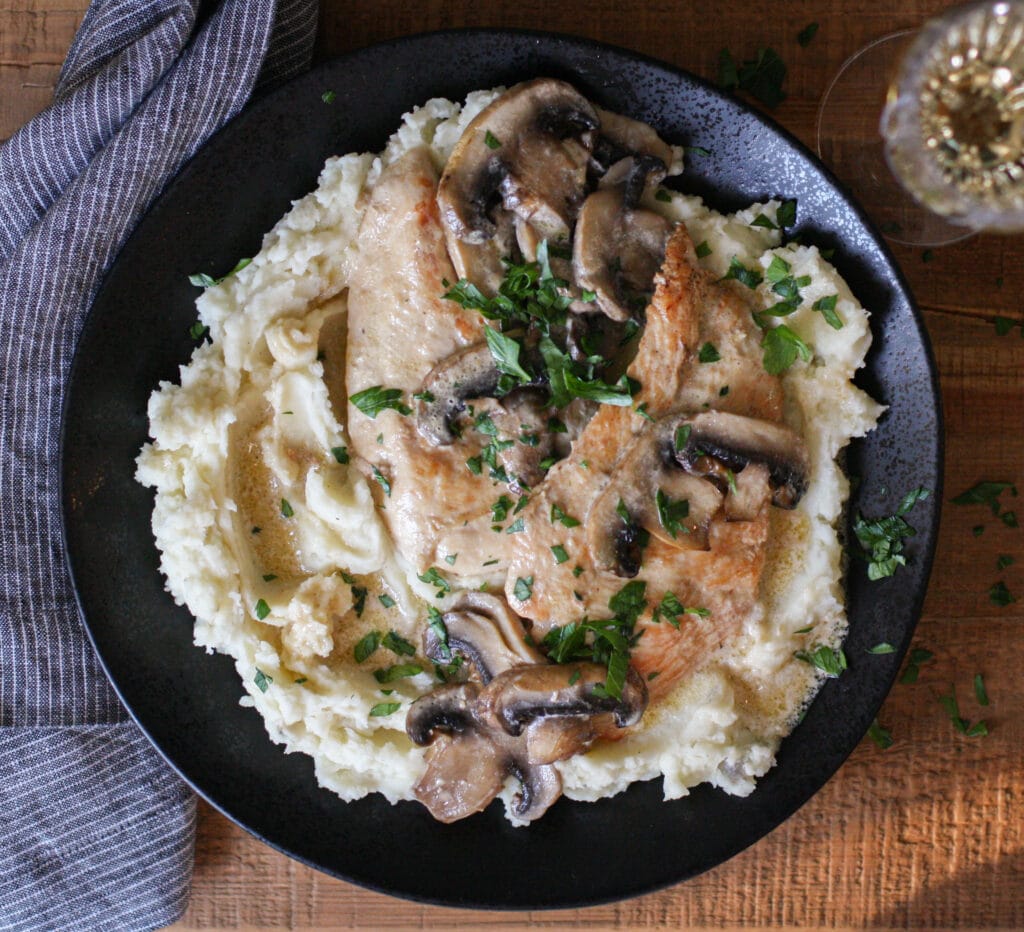 Champagne Chicken with Garlicky Whipped Potatoes