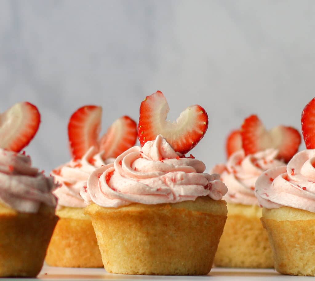 Champagne Cupcakes with Strawberry Buttercream