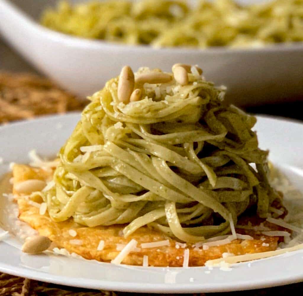 Basil Pesto Linguine w/ Parmesan Fricos