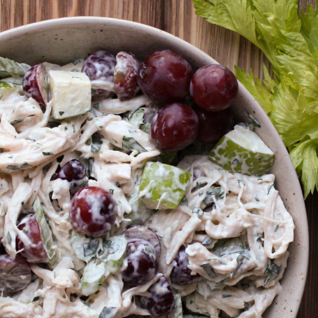 Shredded Chicken Salad with Tarragon, Apples and Grapes