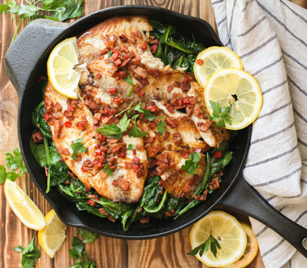Spanish Tilapia with Wilted Greens