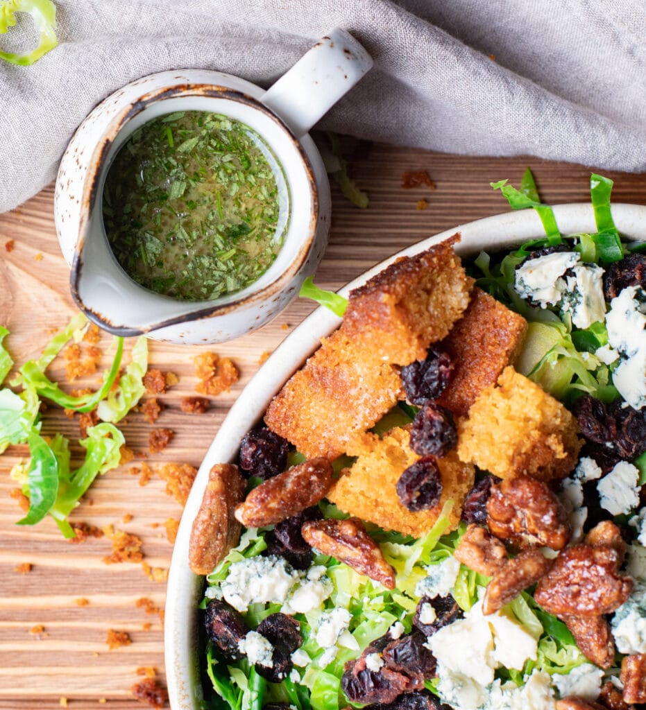 Brussels Sprouts Salad with Cornbread Croutons