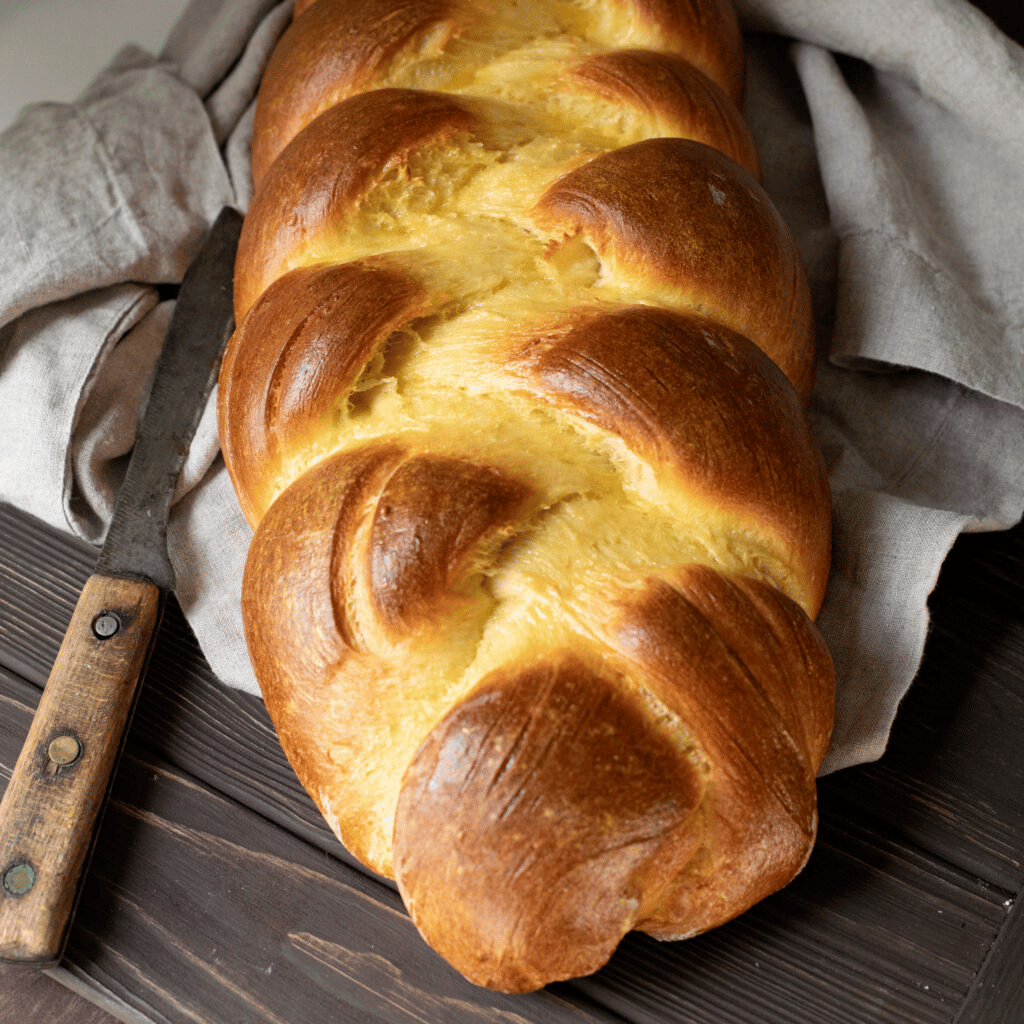 braided loaf of challah bread