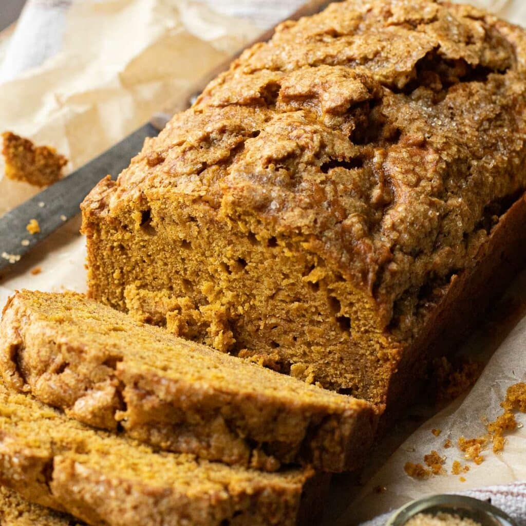 Close up view of pumpkin spice bread