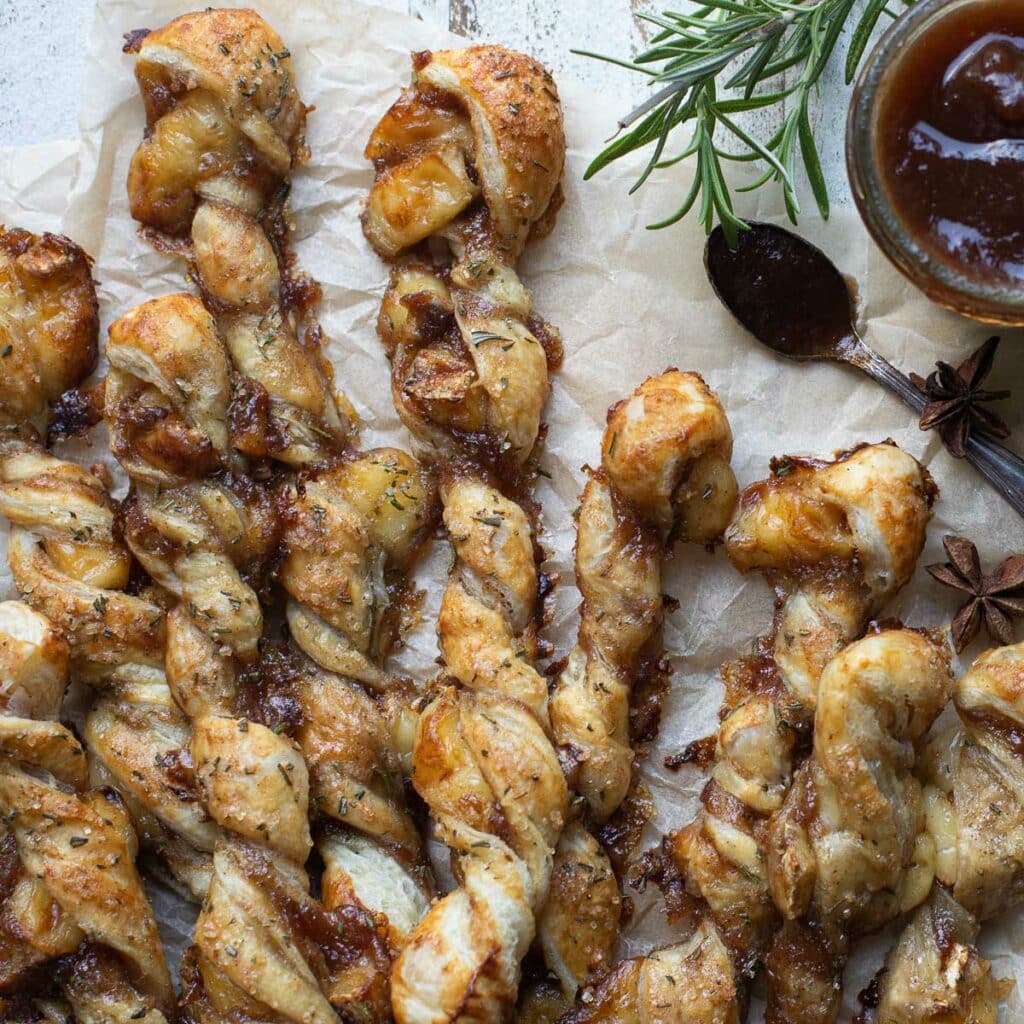 pastry twists with apple butter and brie cheese