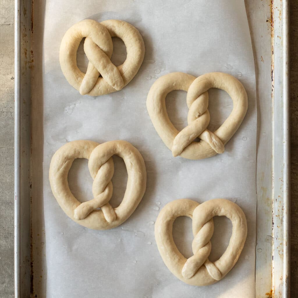 Soft pretzels before baking