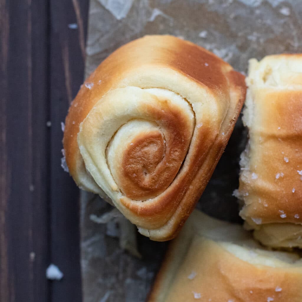 the inside spiral of a parker house roll
