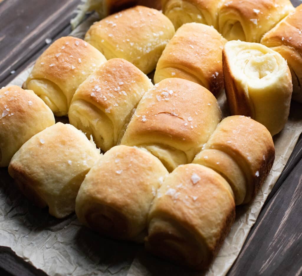 rows of parker house dinner rolls