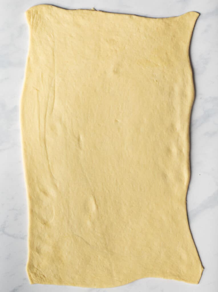 Yeasted dough, rolled out into a large rectangle