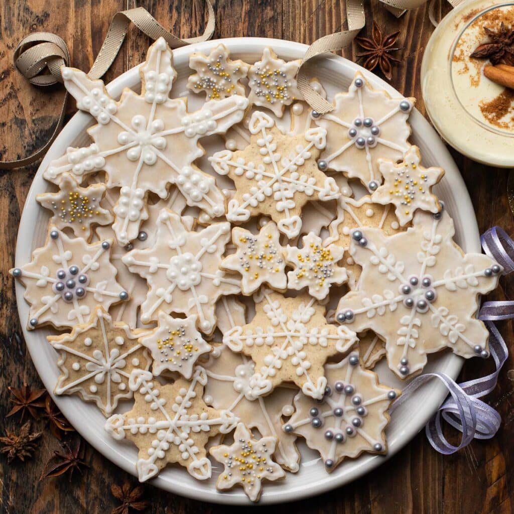 Eggnog Cut-Out Cookies on a white plate