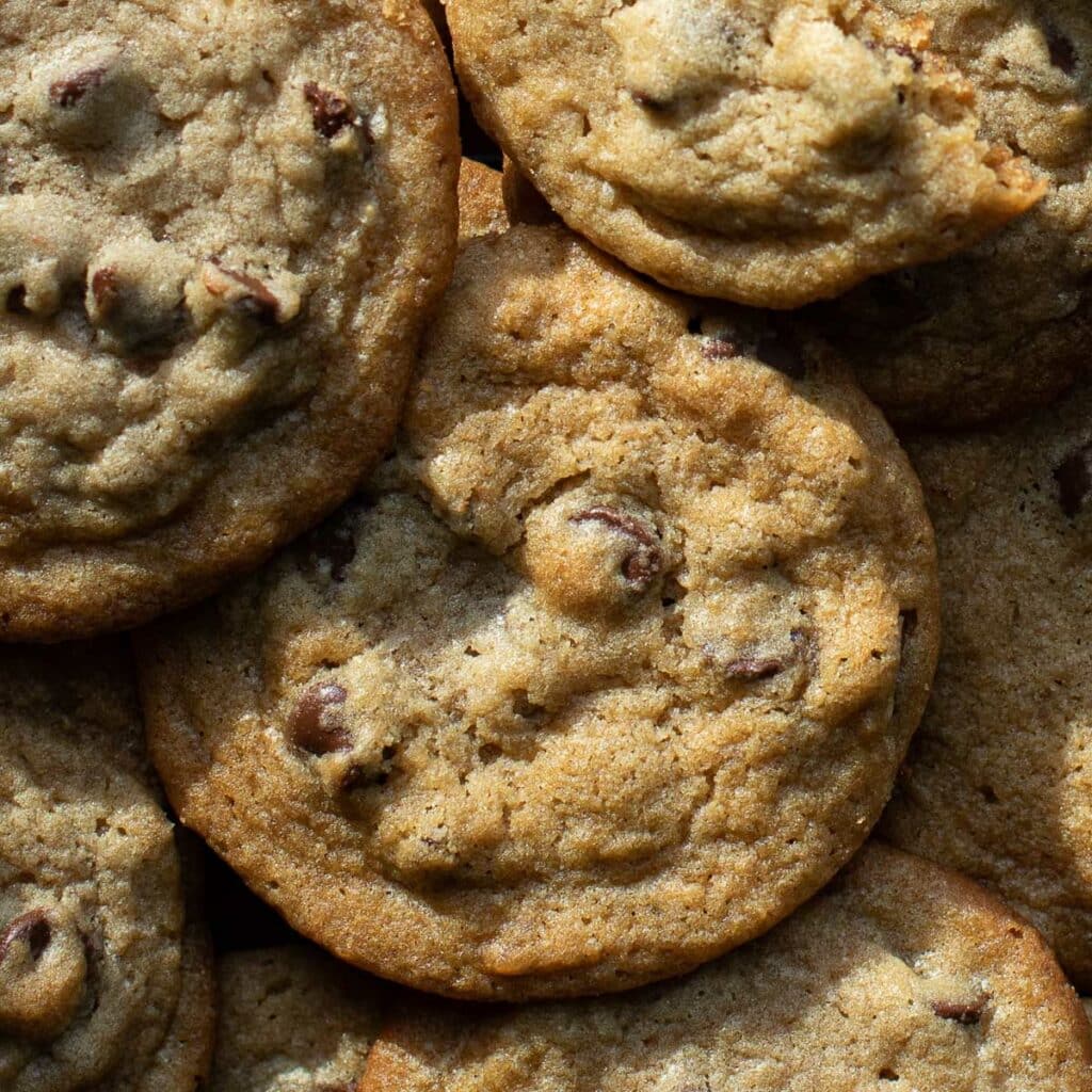 Close up of soft and chewy chocolate chip cookie