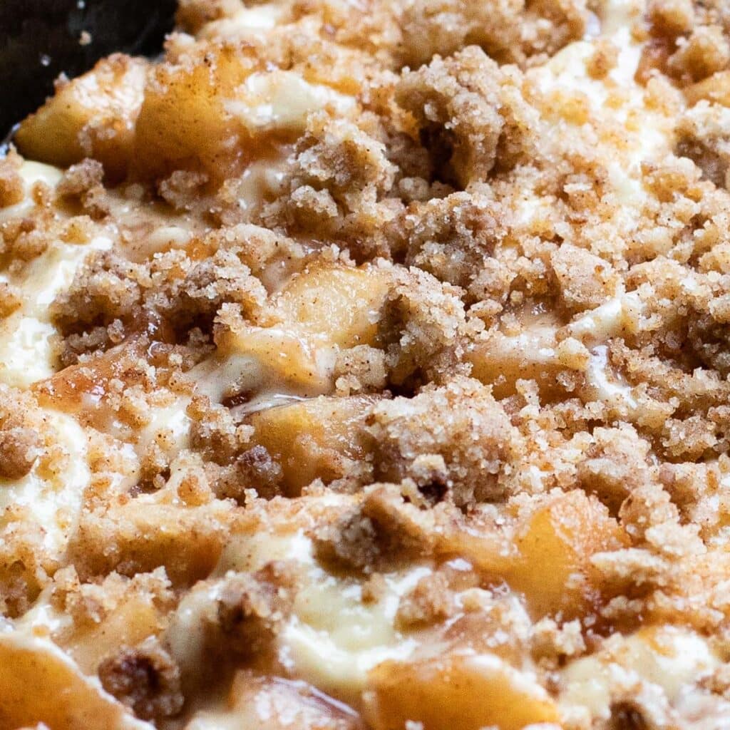 Detailed view of brown sugar streusel topping