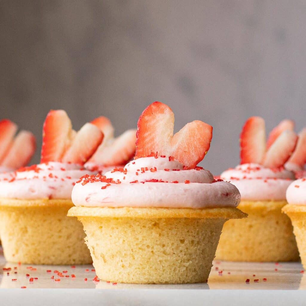 Champagne Cupcakes with strawberry frosting