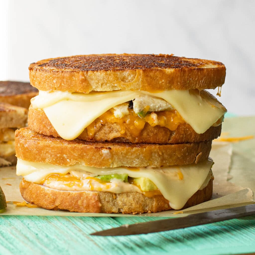 Two Chipotle Chicken Melt Sandwiches stacked on top of each other