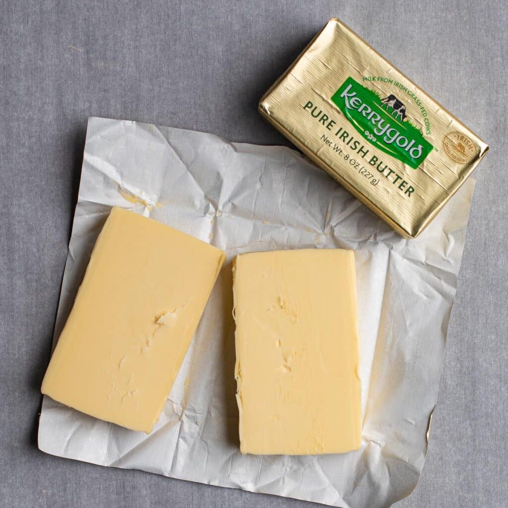 Irish butter, sliced crosswise into two thin rectangles