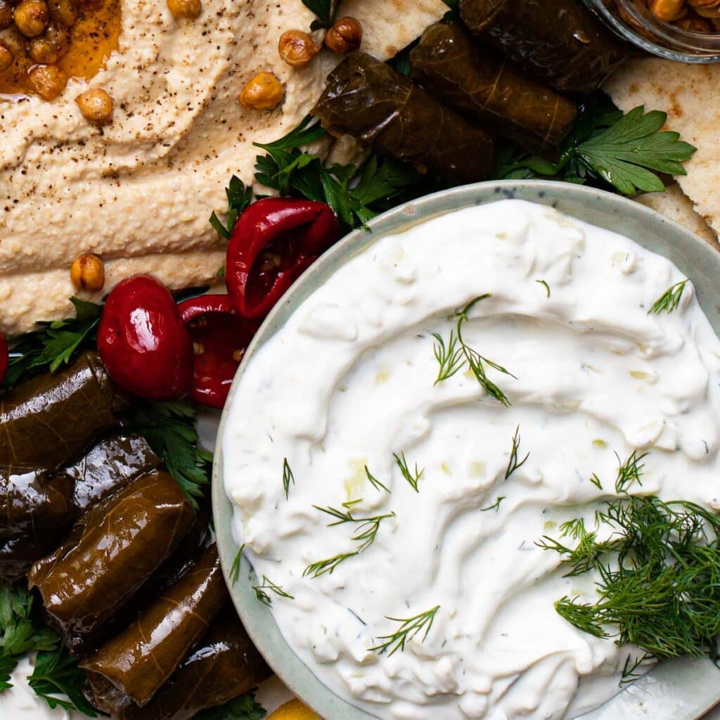 tzatziki with fresh dill on top