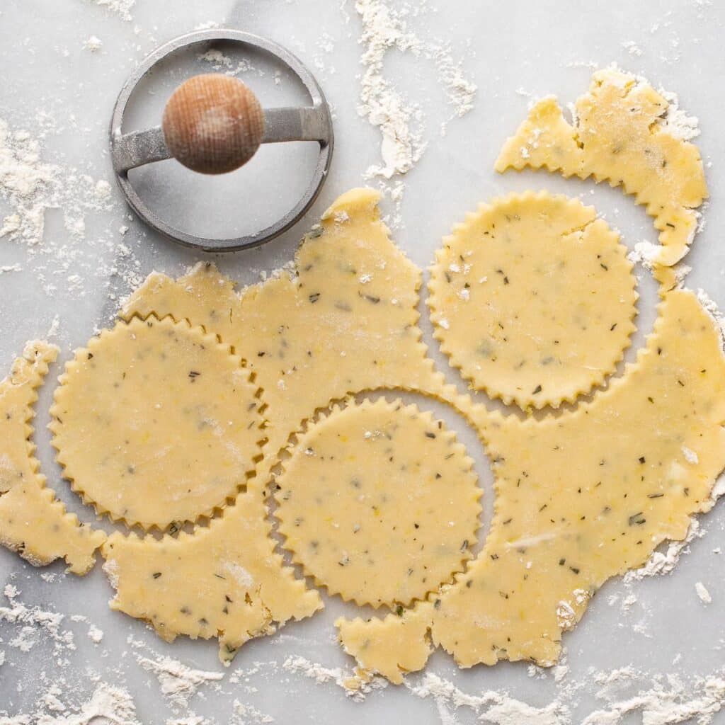 lemon cut out cookie dough, rolled out and cut into circles