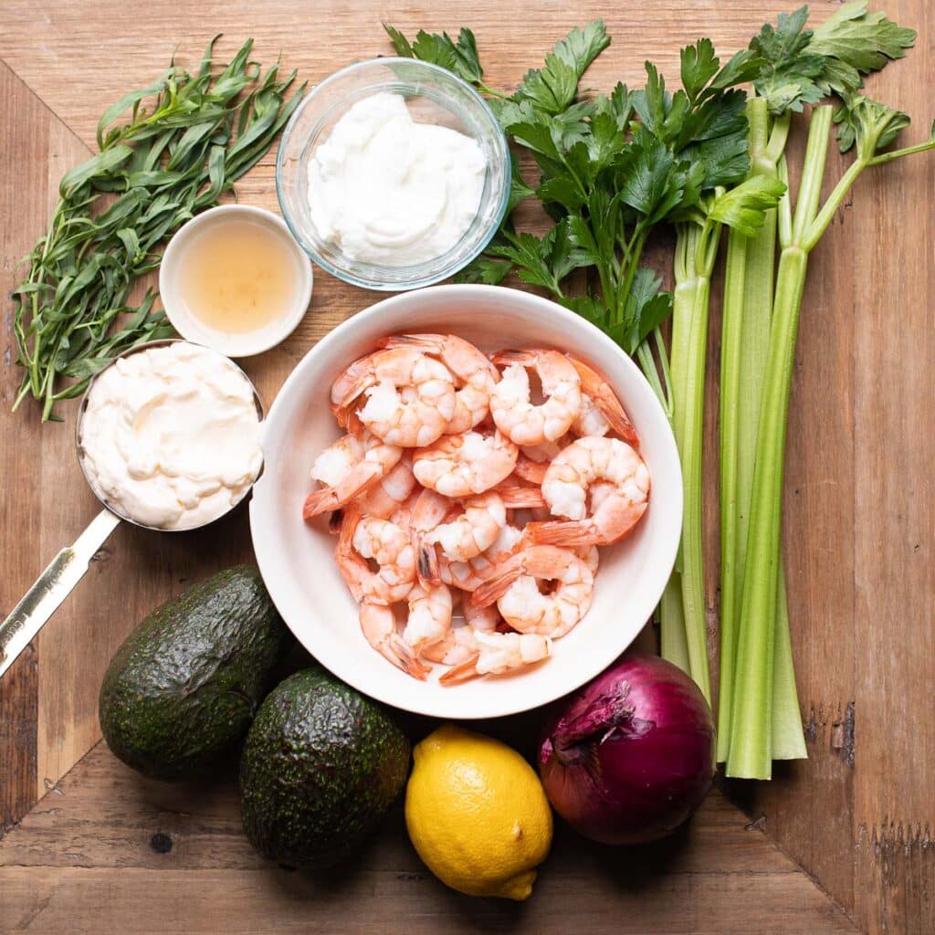Ingredients for keto shrimp salad
