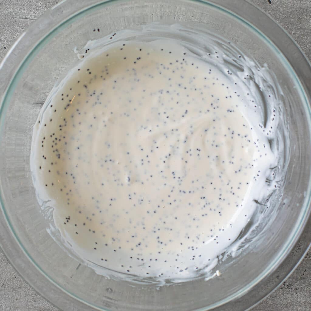 poppyseed dressing in a glass bowl