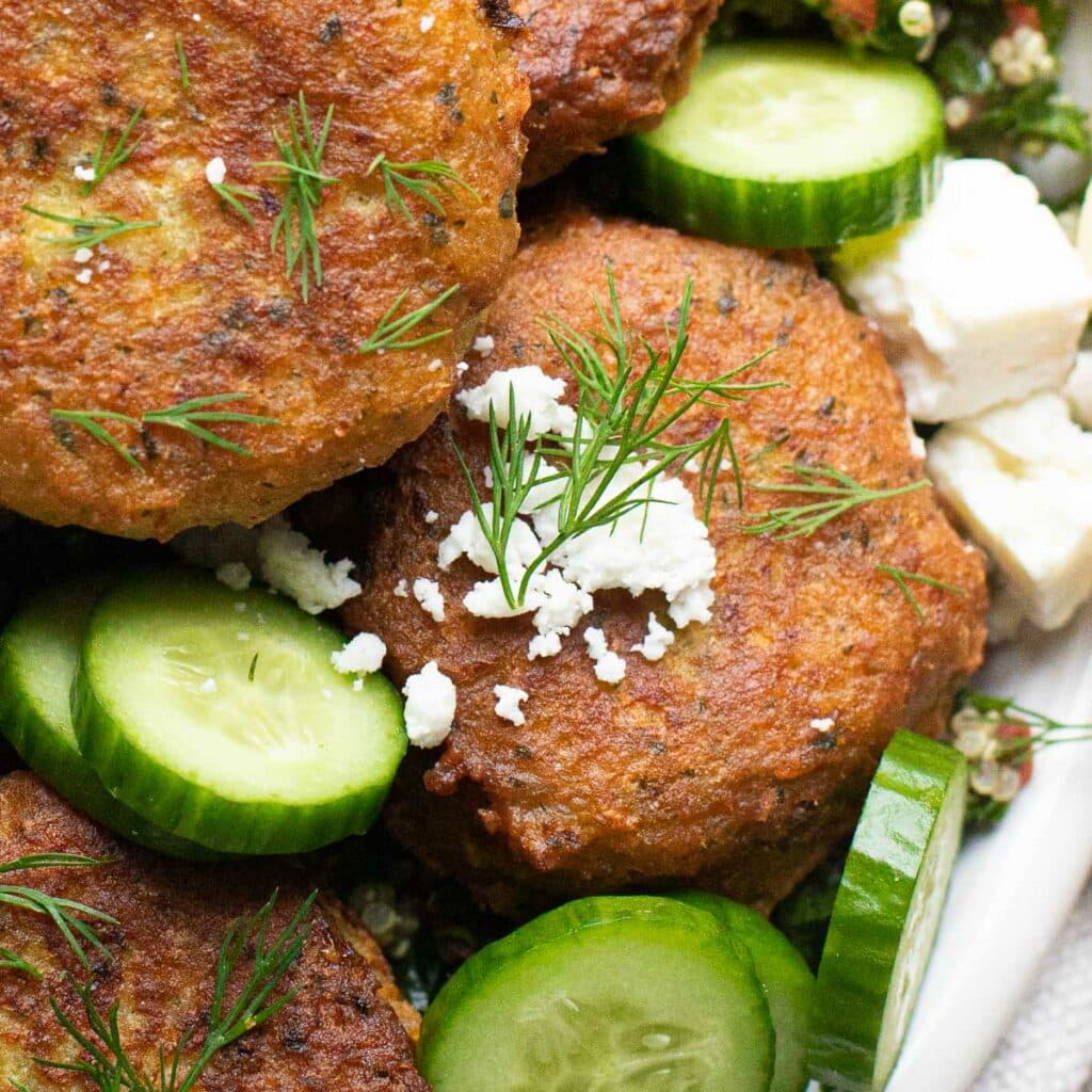 falafel patty with feta cheese and fresh dill