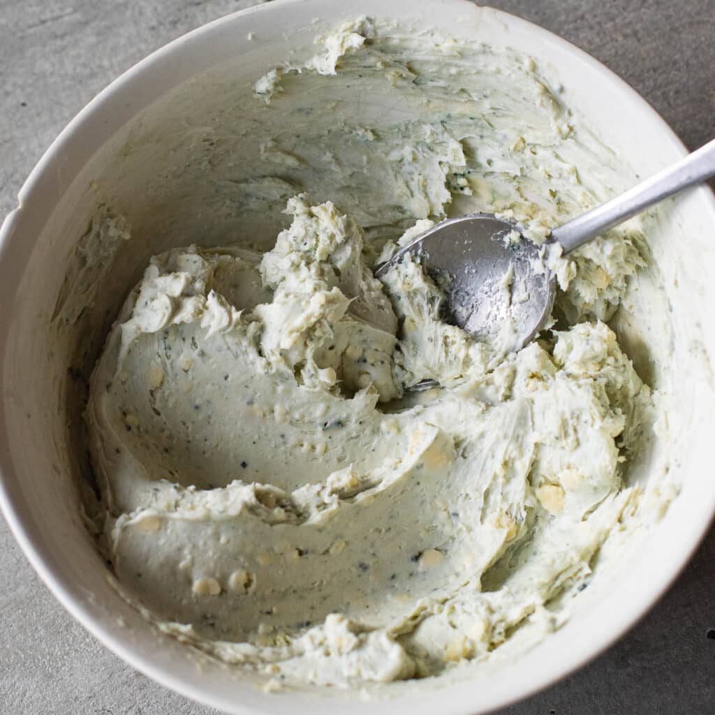 blue cheese and cream cheese mixture in a bowl