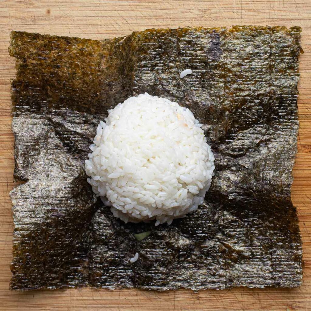 Japanese rice ball before it is wrapped in nori