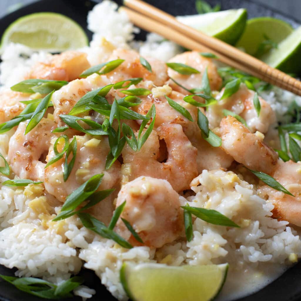 Chinese coconut shrimp topped with diced scallions