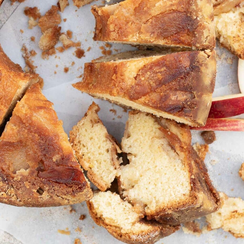 slices of Jewish apple cake on parchment paper