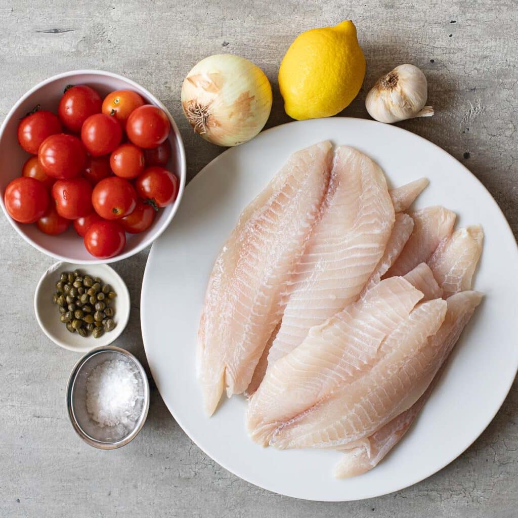 ingredients for roasted fish with cherry tomatoes recipe