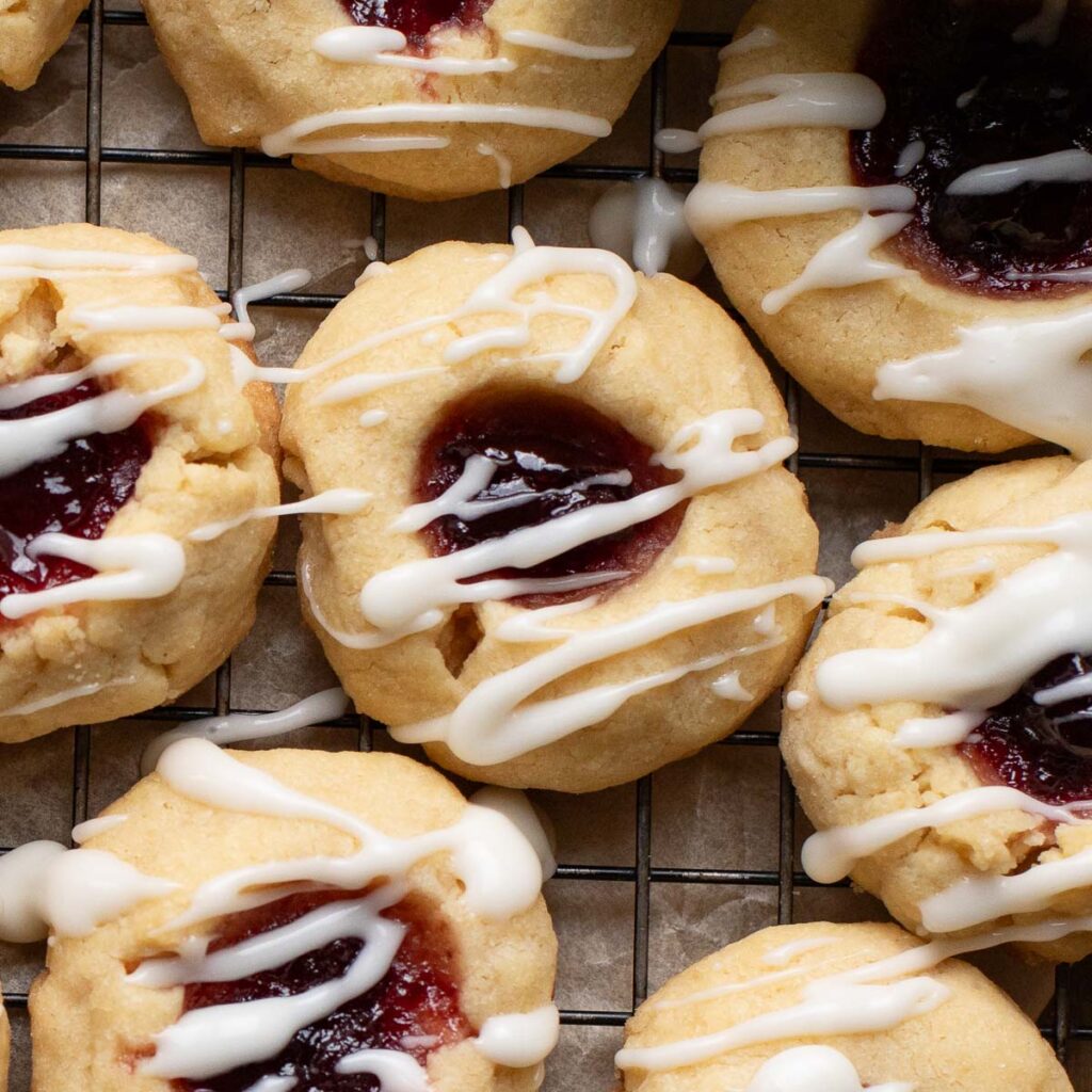 cherry almond thumbprint cookies with icing