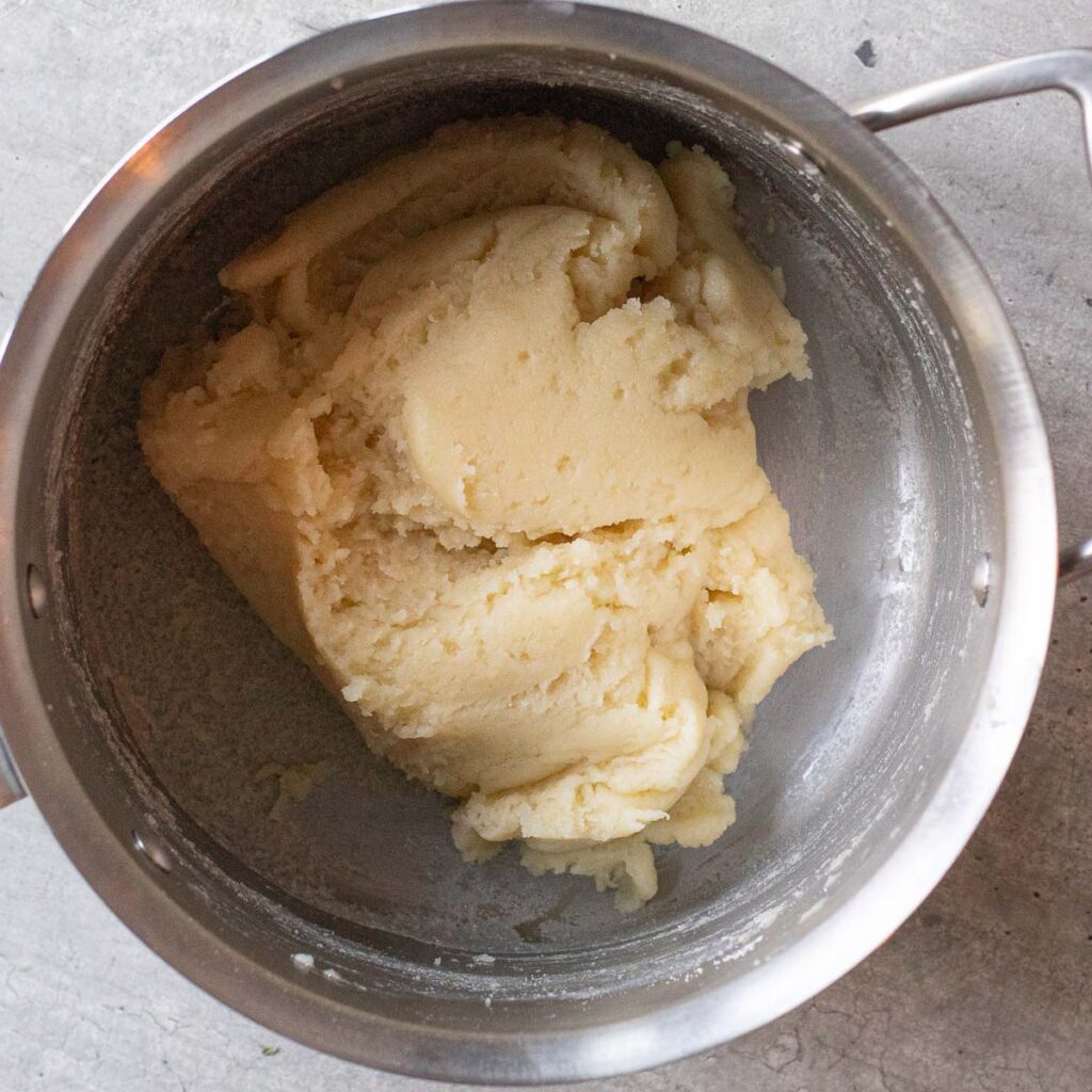 choux pastry dough in a saucepan