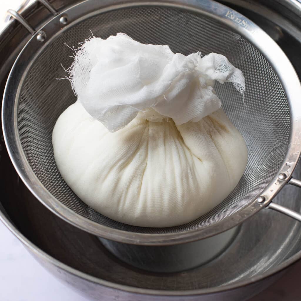 cheese curds wrapped tightly in cheese cloth