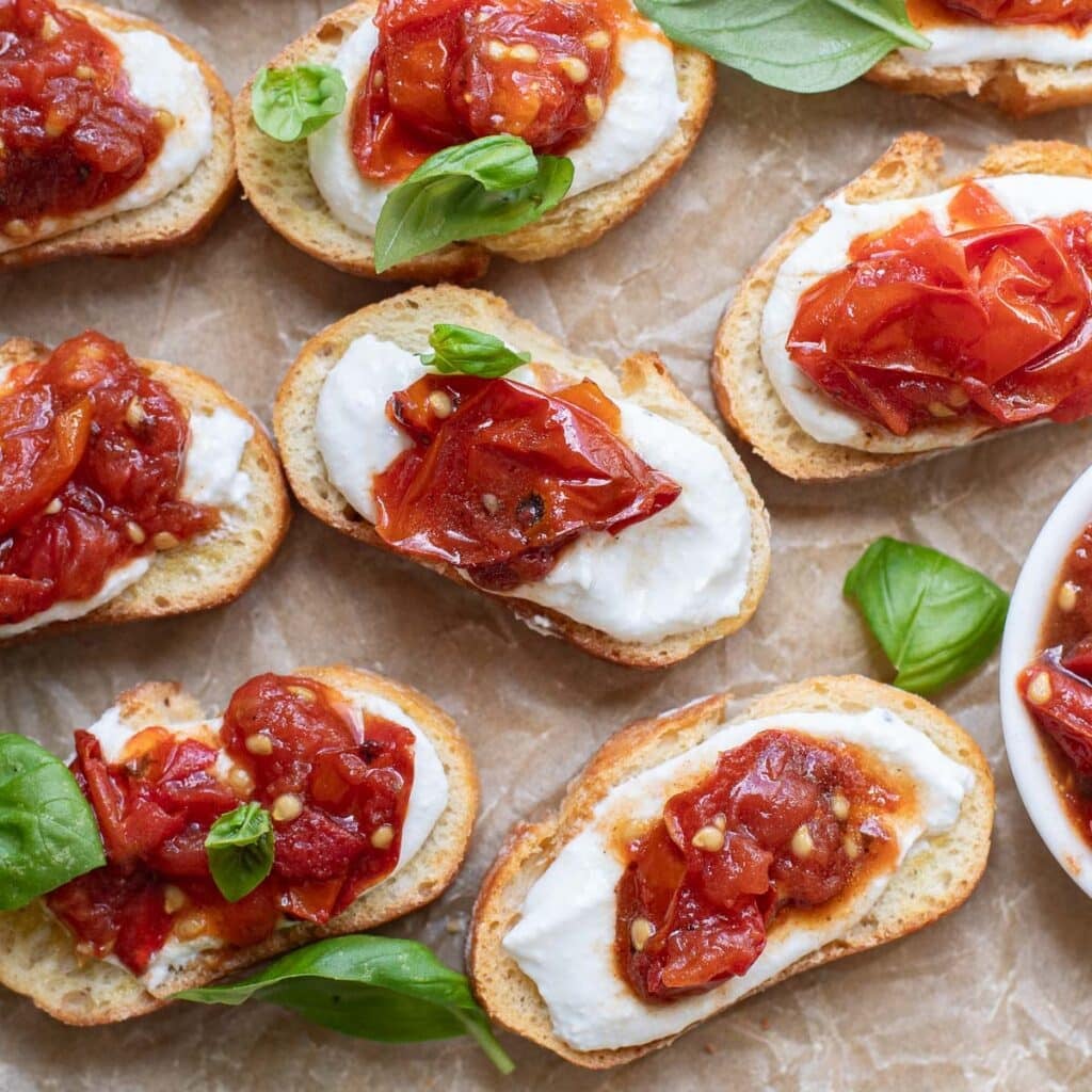 cottage cheese toasts on parchment paper