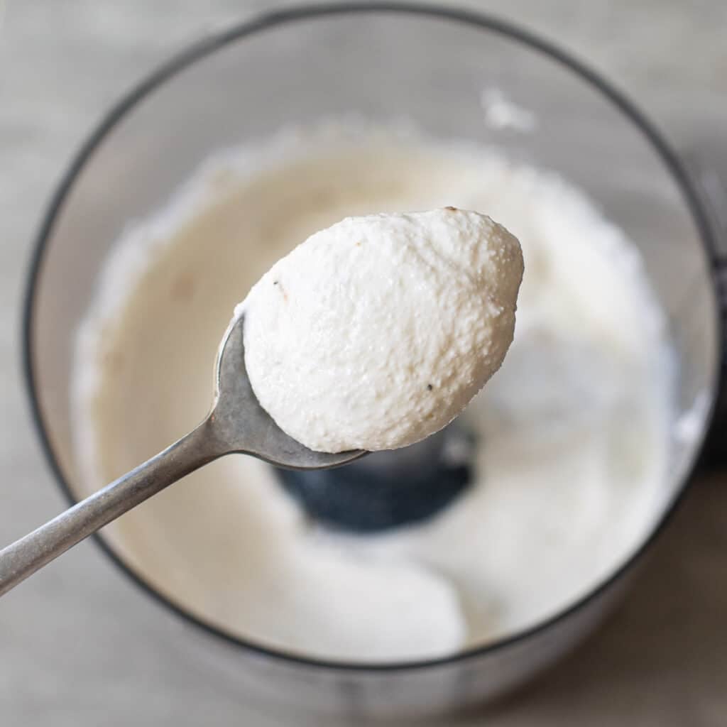 whipped cottage cheese on a spoon