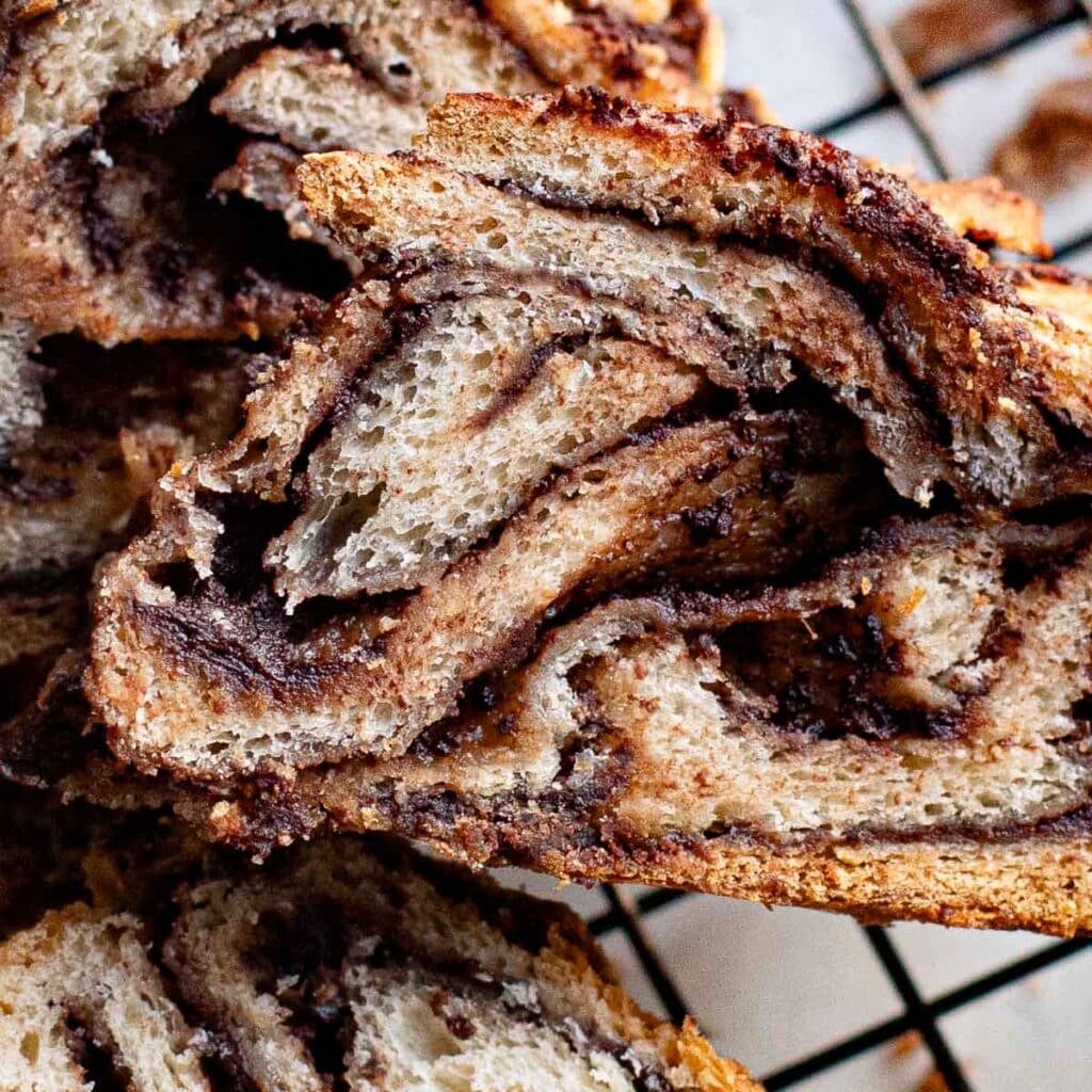a slice of chocolate babka