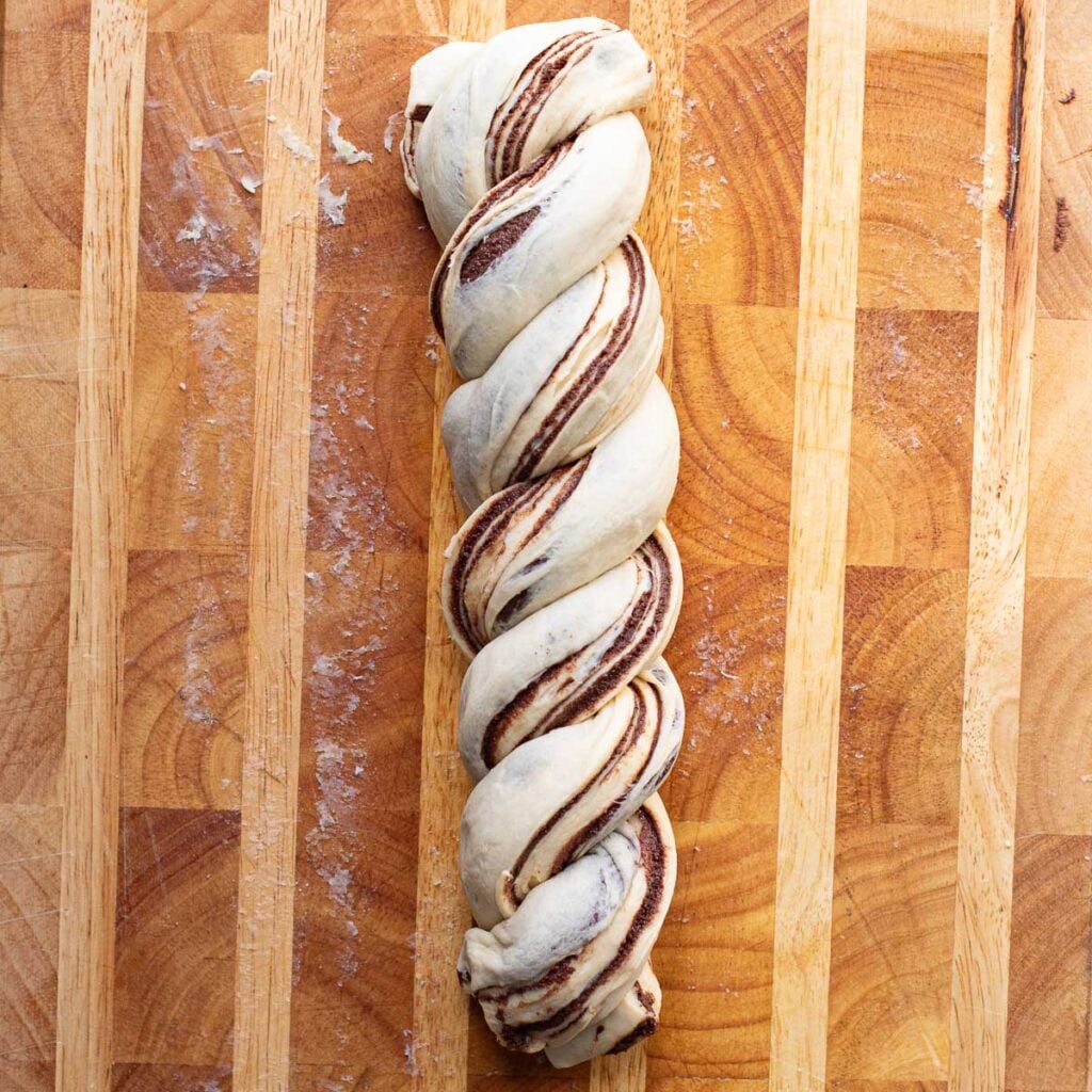 chocolate babka bread before it is baked