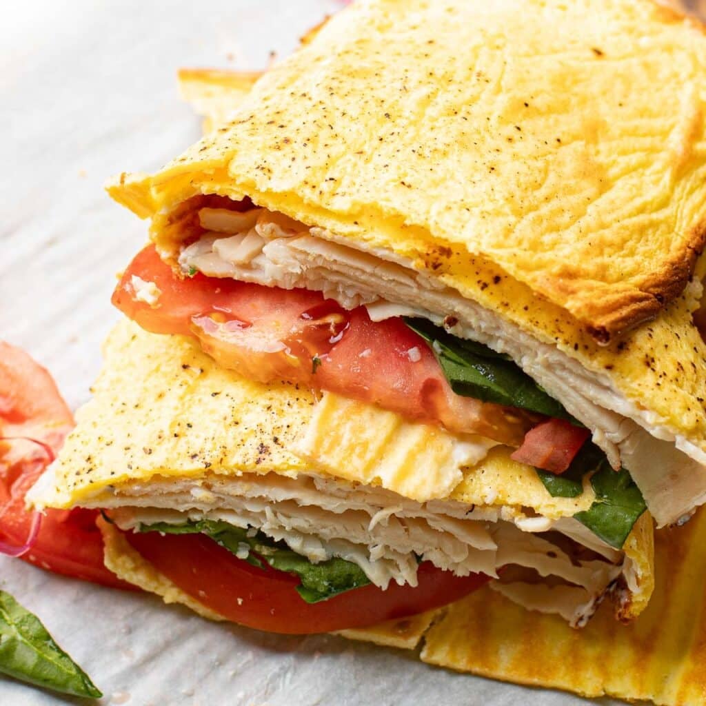 Cottage cheese wrap with turkey, lettuce and tomato