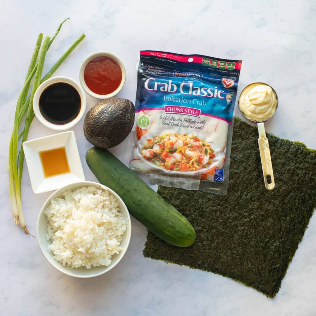 ingredients for California roll sushi cups recipe