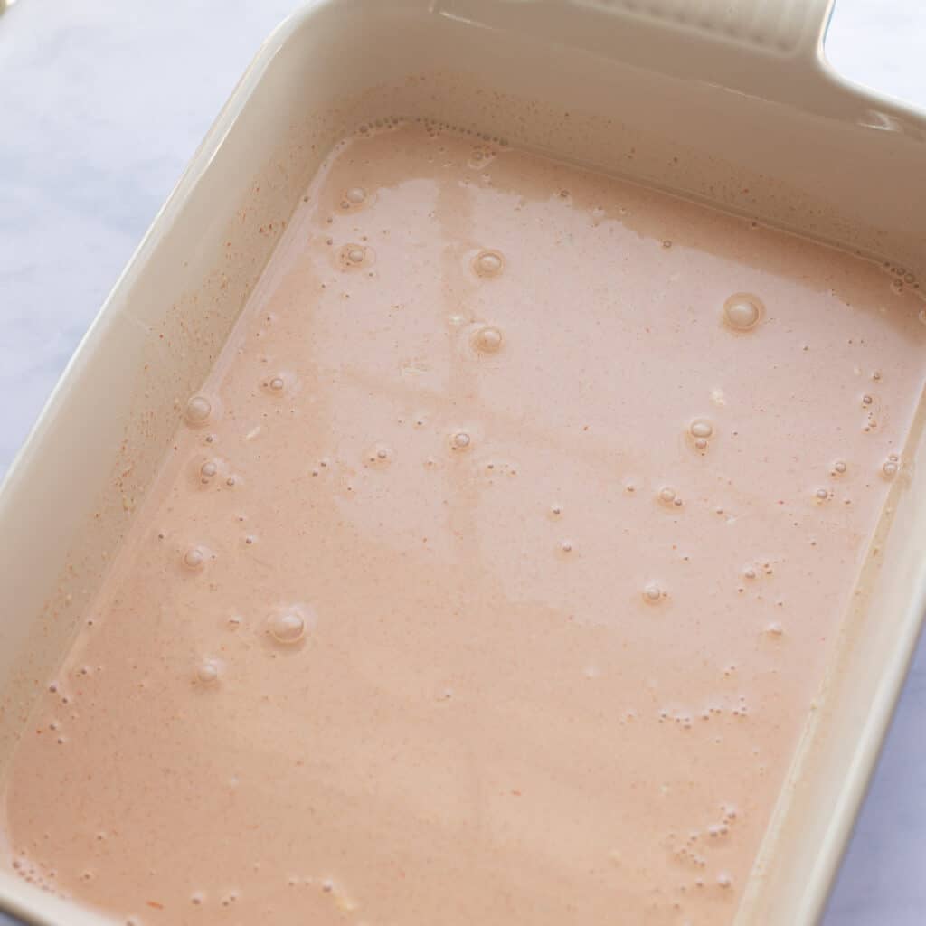 dumpling sauce in a baking dish