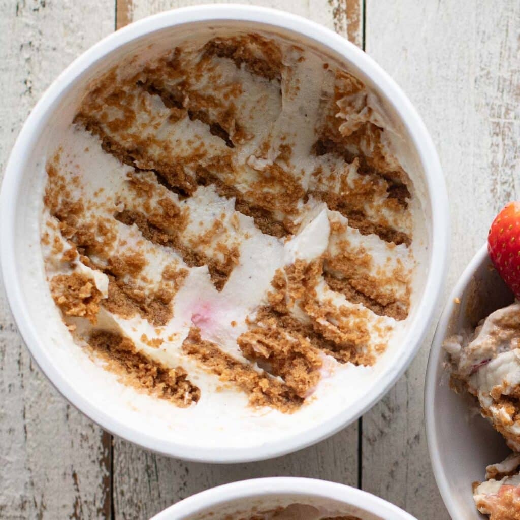 overhead view of what the viral Japanese yogurt cheesecake looks like after refrigeration