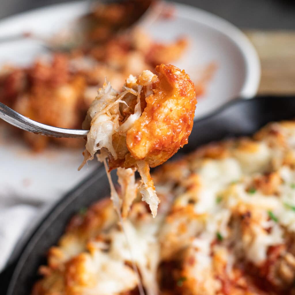 a forkful of bubble up pizza