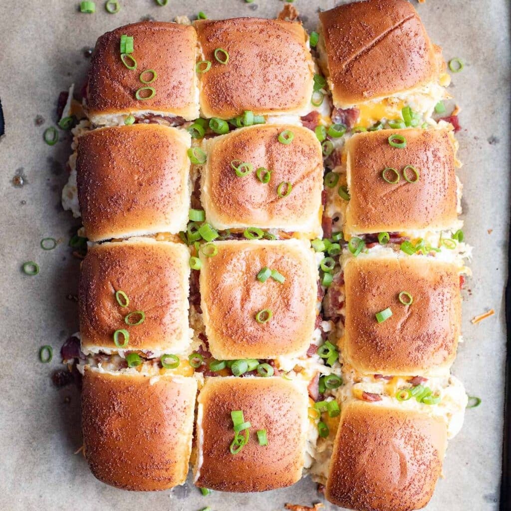 overhead view of 12 chicken sliders