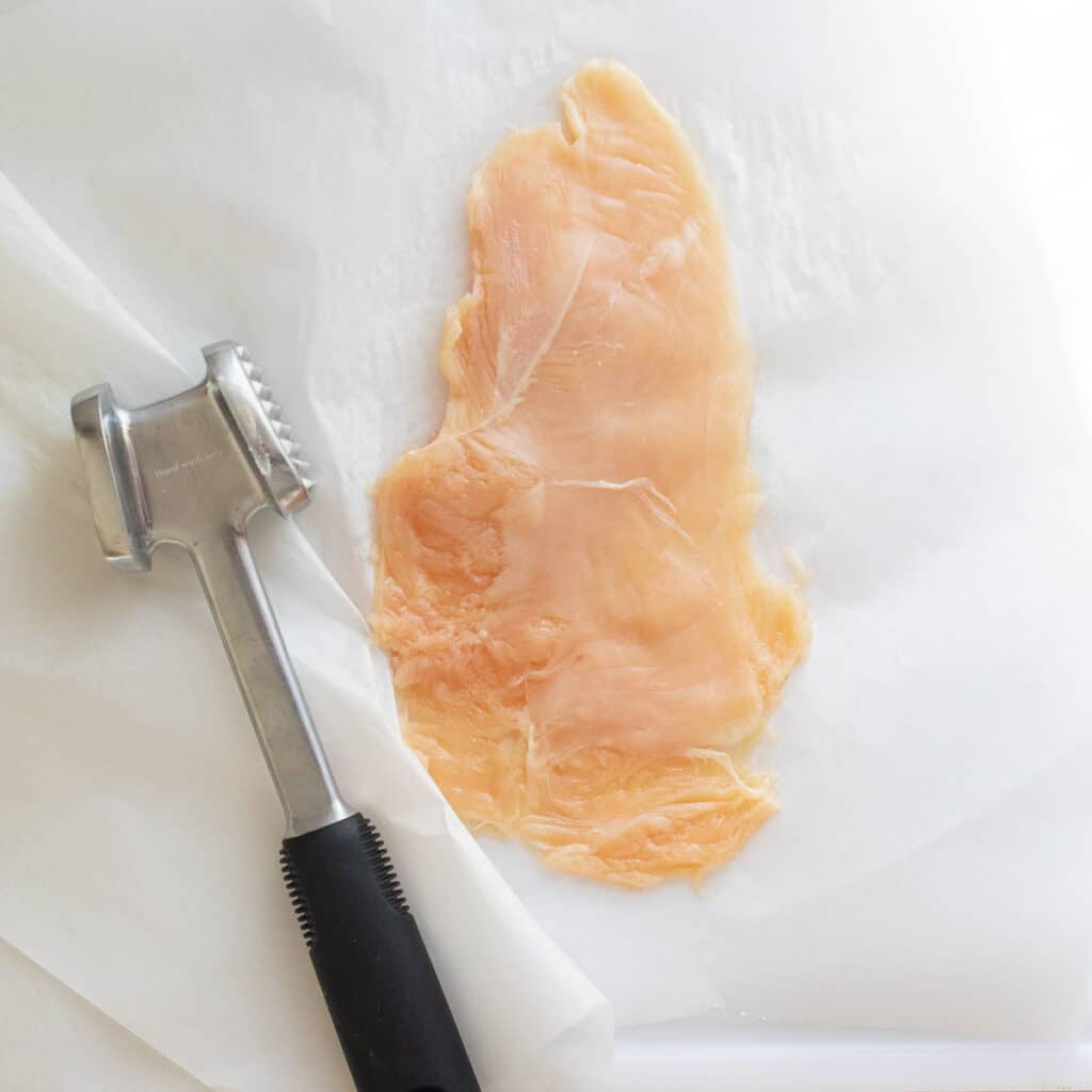 chicken breast pounded thin with a meat mallet