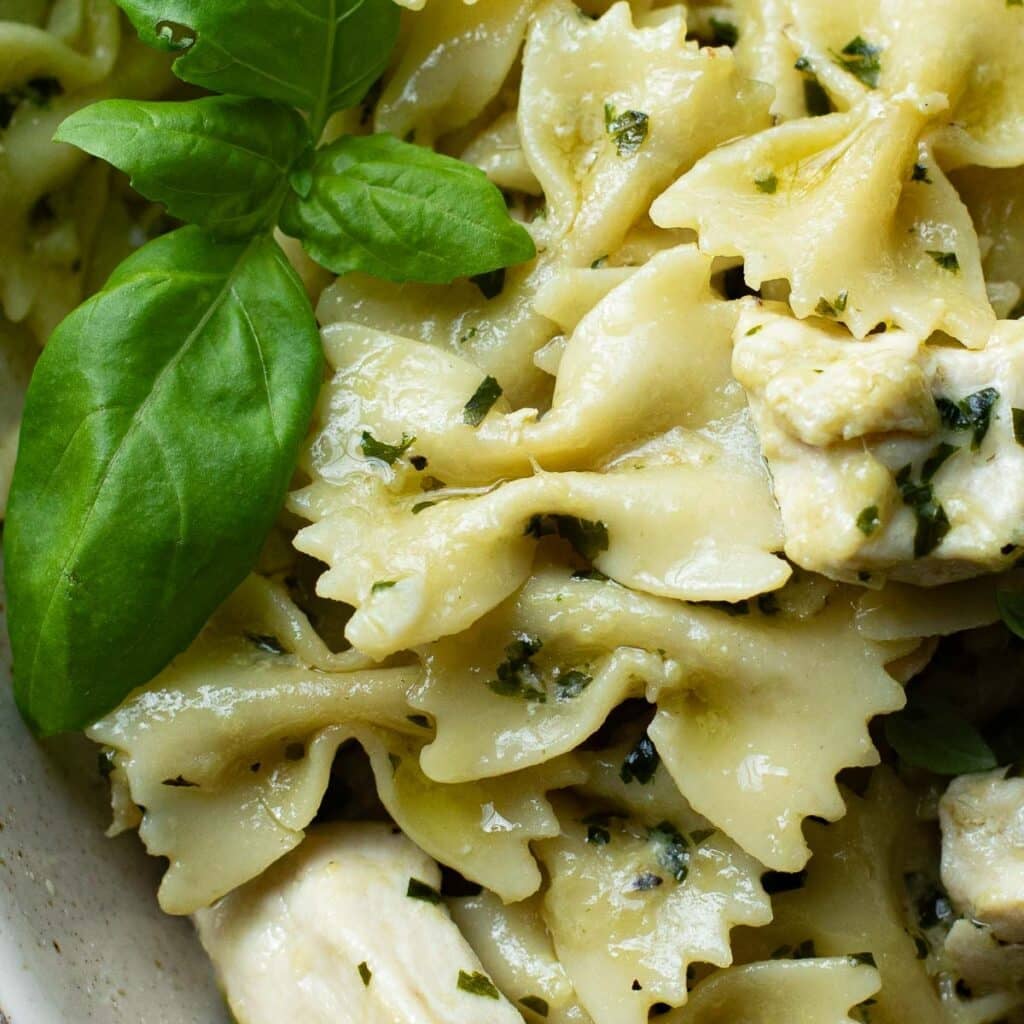 bowtie pasta in a creamy pesto sauce