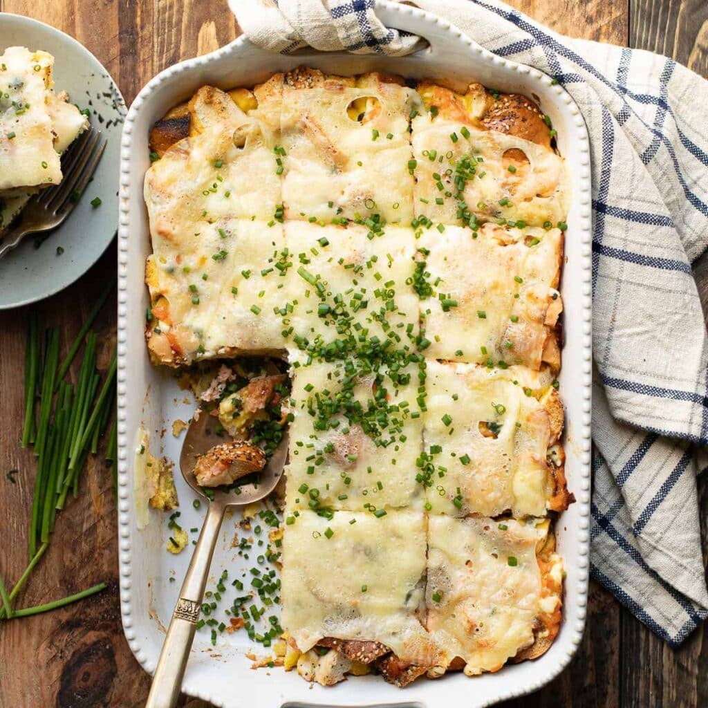 smoked salmon bagel casserole