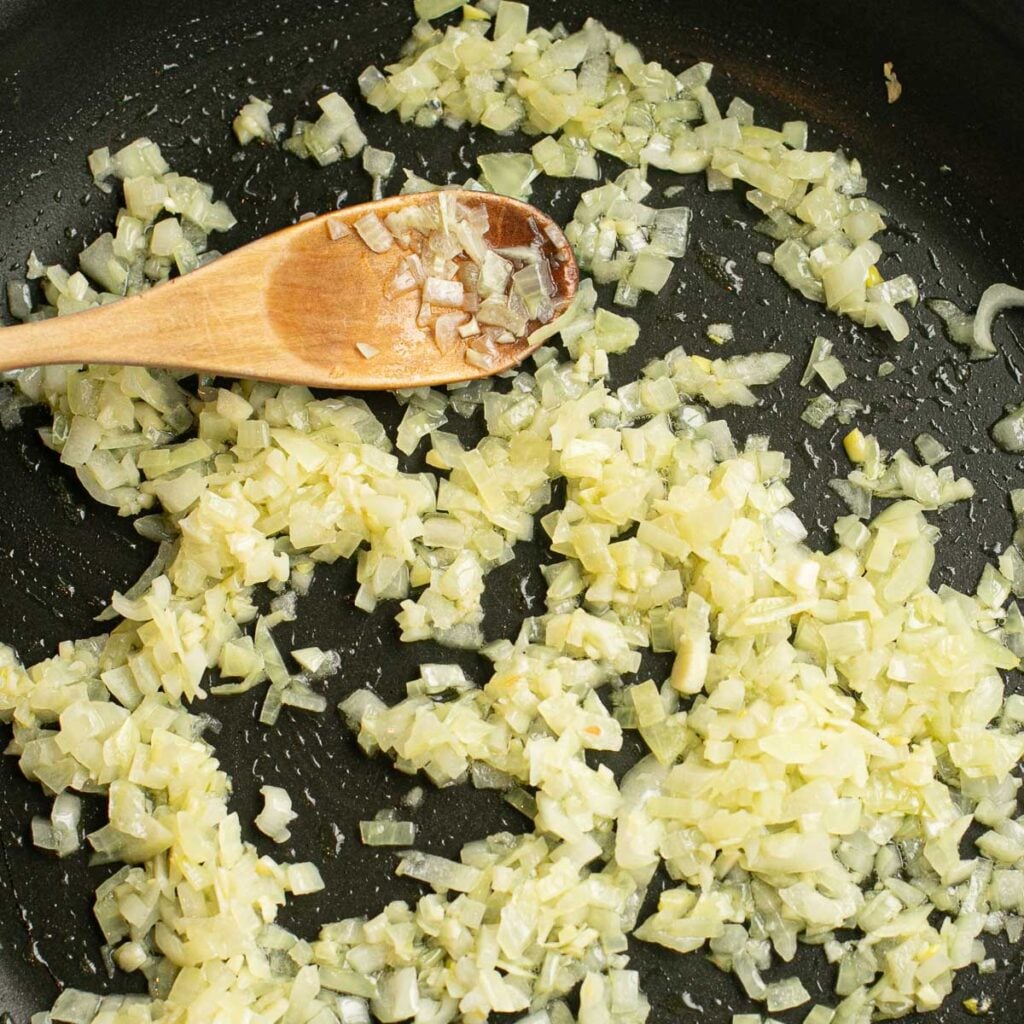 sauteed onions in a pan