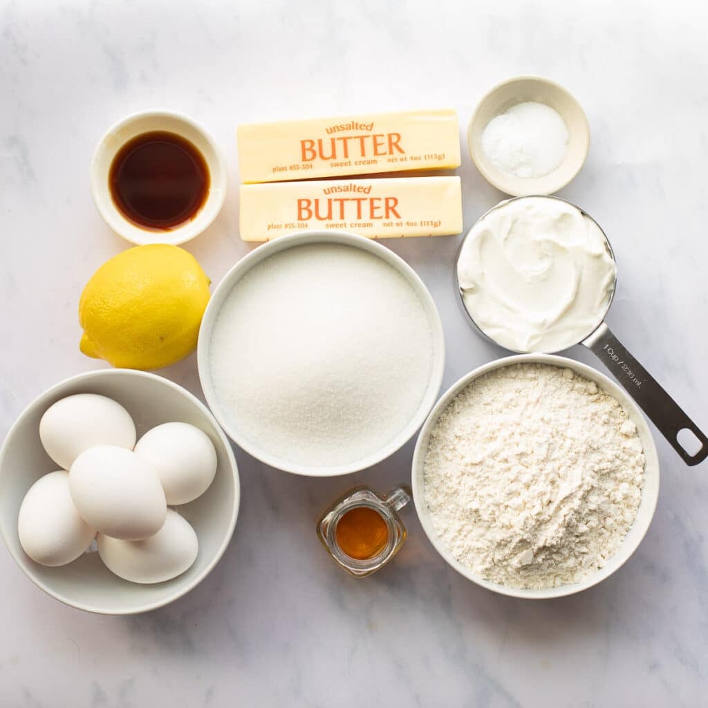 ingredients for bourbon sour cream cake recipe